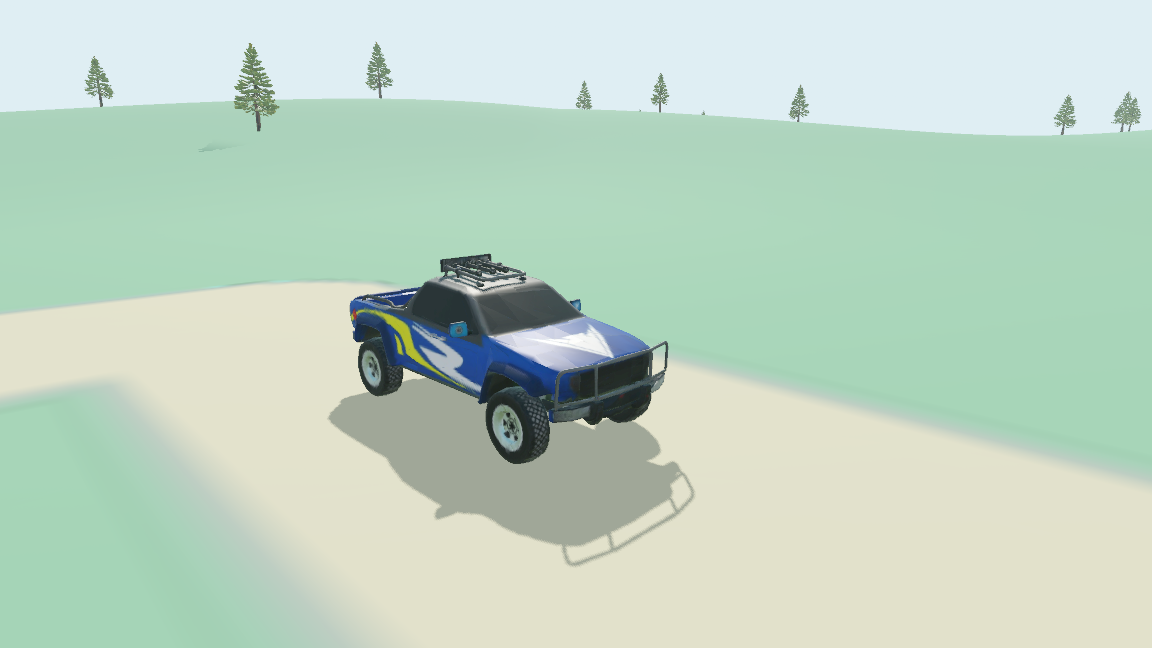 The blue Trophy Truck exploring a gem trail in Practice Park